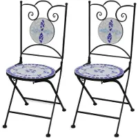 vidaXL - Bistrostoelen - inklapbaar - 2 - st - keramiek - blauw - en - wit
