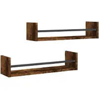 vidaXL Wandschappen met stangen 2 st 60x16x14 cm gerookt eikenkleurig