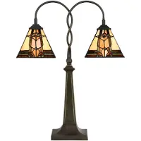 Clayre & Eef Tiffany tafellamp, 48x66 cm, beige, bruin glas