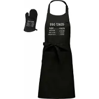 Kariban Luxe BBQ- en keukenschort - tesktschort - BBQ Timer - 76 x 90 cm - verstelbaar en voorvak - met barbecue handschoen - one size - zwart