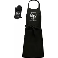 Kariban Luxe BBQ- en keukenschort - tesktschort - Papa's BBQ - 76 x 90 cm - verstelbaar en voorvak - met barbecue handschoen - one size - zwart