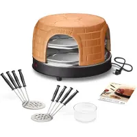 Emerio Pizzarette Origineel - 8 Persoons Pizza Oven - Handgemaakte Terracotta Koepel - 8 Geïsoleerde Bakspatels - RVS Bakplaat - Gourmetstel - PO-116124.1 1500W