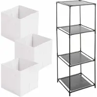 Bathroom Solutions Kastmandjes/opberg mandjes - wit - 3x stuks van 29 Liter - In rekje van 34 x 98 cm - Opbergmanden
