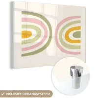 MuchoWow Glasschilderij 150x100 cm - Schilderij acrylglas - Regenboog - Pastel - Groen - Roze - Modern - Foto op glas - Muurdecoratie woonkamer - Wanddecoratie slaapkamer - Schilderijen