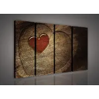 Canvas Schilderij - Rood Hart Op Hout - Hout - Hart - Liefde - Decoratie - Inclusief Frame - 120x80cm (lxb) - 4 Luiks