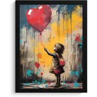 PosterMonkey Fotolijst incl. Poster - Meisje - Ballon - Hart - Graffiti - 30x40 cm - Posterlijst