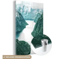 MuchoWow Glasschilderij 120x180 cm - Schilderij acrylglas - Natuur - Bergen - Groen - Rivier - Foto op glas - Schilderijen