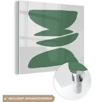 MuchoWow Glasschilderij 90x90 cm - Schilderij acrylglas - Abstract - Groen - Vormen - Modern - Foto op glas - Muurdecoratie woonkamer - Wanddecoratie slaapkamer - Schilderijen