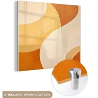 MuchoWow Glasschilderij 20x20 cm - Schilderij acrylglas - Abstract - Patroon - Modern - Beige - Oranje - Foto op glas - Muurdecoratie woonkamer - Wanddecoratie slaapkamer - Schilderijen