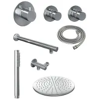 Brauer Chrome Edition thermostatische inbouw regendouche SET 02 met 30 cm douchekop en rechte muurarm en staaf handdouche en doucheslang en wandaansluitbocht chroom