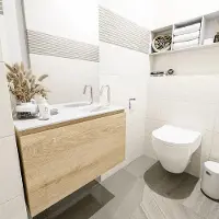Mondiaz Olan 80cm toiletmeubel washed oak met wastafel talc rechts 1 kraangat