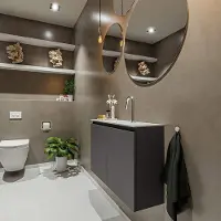 Mondiaz ture 80 cm toiletmeubel dark grey. Eden wastafel talc midden 1 kraangat