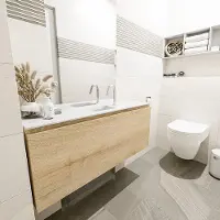 Mondiaz Olan 120cm toiletmeubel washed oak met wastafel talc midden 1 kraangat