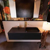 Mondiaz Erin 120cm badmeubel Urban met 1 lade en zwarte wastafel rechts 1 kraangat