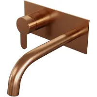 Brauer Copper Edition ColdStart wastafelkraan inbouw gebogen uitloop met achterplaat model D2 koper geborsteld PVD