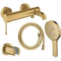 GROHE Essence New Bad-/Douchekraan - 3 standen - met handdoucheset - met doucheslang - brushed cool sunrise (goud)