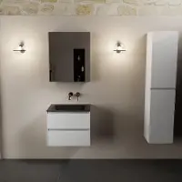 Mondiaz aivy 60 cm badmeubel talc, wastafel urban solid surface midden zonder kraangat met spiegelkast