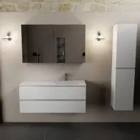 Mondiaz AIVY 120cm badmeubel Talc, wastafel Talc solid surface rechts 1 kraangat met spiegelkast (AI-351641TALC-SI - AI-M120TARE - AI-C120TAMI)