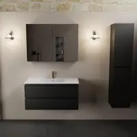 Mondiaz aivy 100 cm badmeubel urban, wastafel glanzend wit keramiek midden 1 kraangat met spiegelkast