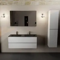 Mondiaz AIVY 120cm badmeubel Talc, wastafel Urban solid surface dubbel 2 kraangaten met spiegel (AI-351651URBAN-SI - AI-M120TADU - AI-S120X73)