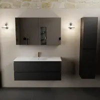 Mondiaz aivy 120 cm badmeubel urban, wastafel glanzend wit keramiek midden 1 kraangat met spiegelkast