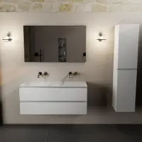 Mondiaz AIVY 120cm badmeubel Talc, wastafel Talc solid surface dubbel zonder kraangat met spiegel (AI-351651TALC-NO - AI-M120TADU - AI-S120X73)