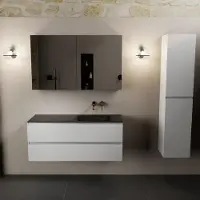 Mondiaz AIVY 120cm badmeubel Talc, wastafel Urban solid surface rechts zonder kraangat met spiegelkast (AI-351641URBAN-NO - AI-M120TARE - AI-C120TAMI)