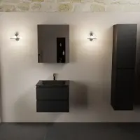 Mondiaz AIVY 60cm badmeubel Urban, wastafel Urban solid surface midden 1 kraangat met spiegelkast (AI-351111URBAN-SI - AI-M60URMI - AI-C60URMI)