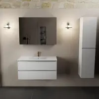 Mondiaz AIVY 100cm badmeubel Talc, wastafel glanzend wit keramiek midden 1 kraangat met spiegelkast (M60102 - AI-M100TAMI - AI-C100TAMI)