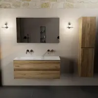 Mondiaz AIVY 120cm badmeubel Chai, wastafel Talc solid surface dubbel zonder kraangat met spiegel (AI-351651TALC-NO - AI-M120CHDU - AI-S120X73)