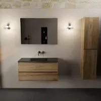 Mondiaz AIVY 100cm badmeubel Chai, wastafel Urban solid surface midden zonder kraangat met spiegel (AI-351321URBAN-NO - AI-M100CHMI - AI-S100X70)