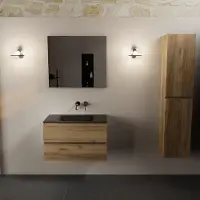 Mondiaz aivy 80 cm badmeubel chai, wastafel urban solid surface midden zonder kraangat met spiegel