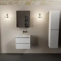Mondiaz AIVY 60cm badmeubel Talc, wastafel Talc solid surface midden zonder kraangat met spiegelkast (AI-351111TALC-NO - AI-M60TAMI - AI-C60TAMI)