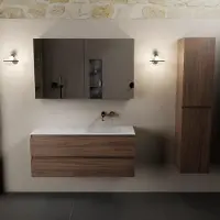 Mondiaz AIVY 120cm badmeubel Mocha, wastafel Talc solid surface rechts zonder kraangat met spiegelkast (AI-351641TALC-NO - AI-M120MORE - AI-C120MOMI)