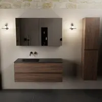 Mondiaz aivy 120 cm badmeubel mocha, wastafel urban solid surface links zonder kraangat met spiegelkast