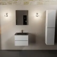 Mondiaz aivy 60 cm badmeubel talc, wastafel urban solid surface midden 1 kraangat met spiegel