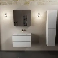 Mondiaz AIVY 80cm badmeubel Talc, wastafel Talc solid surface midden zonder kraangat met spiegelkast (AI-351171TALC-NO - AI-M80TAMI - AI-C80TAMI)