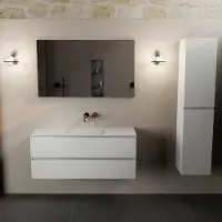 Mondiaz aivy 120 cm badmeubel talc, wastafel talc solid surface midden zonder kraangat met spiegel