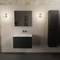 Mondiaz AIVY 80cm badmeubel Urban, wastafel Talc solid surface midden zonder kraangat met spiegel (AI-351171TALC-NO - AI-M80URMI - AI-S80X70)