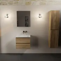 Mondiaz AIVY 60cm badmeubel Chai, wastafel Talc solid surface midden zonder kraangat met spiegel (AI-351111TALC-NO - AI-M60CHMI - AI-S60X70)