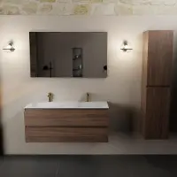 Mondiaz AIVY 120cm badmeubel Mocha, wastafel Talc solid surface dubbel 2 kraangaten met spiegel (AI-351651TALC-SI - AI-M120MODU - AI-S120X73)