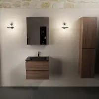 Mondiaz aivy 60 cm badmeubel mocha, wastafel urban solid surface midden 1 kraangat met spiegelkast