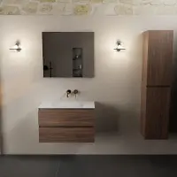 Mondiaz AIVY 80cm badmeubel Mocha, wastafel Talc solid surface midden zonder kraangat met spiegel (AI-351171TALC-NO - AI-M80MOMI - AI-S80X70)