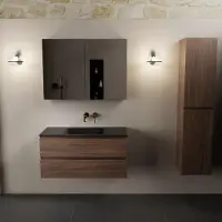 Mondiaz AIVY 100cm badmeubel Mocha, wastafel Urban solid surface midden zonder kraangat met spiegelkast (AI-351321URBAN-NO - AI-M100MOMI - AI-C100MOMI)