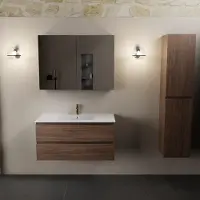 Mondiaz aivy 100 cm badmeubel mocha, wastafel glanzend wit keramiek midden 1 kraangat met spiegelkast