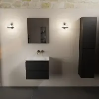 Mondiaz aivy 60 cm badmeubel urban, wastafel talc solid surface midden zonder kraangat met spiegel