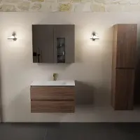 Mondiaz aivy 80 cm badmeubel mocha, wastafel talc solid surface midden 1 kraangat met spiegelkast