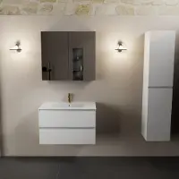 Mondiaz AIVY 80cm badmeubel Talc, wastafel glanzend wit keramiek midden 1 kraangat met spiegelkast (M60101 - AI-M80TAMI - AI-C80TAMI)