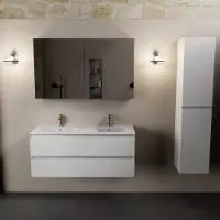 Mondiaz AIVY 120cm badmeubel Talc, wastafel glanzend wit keramiek dubbel 2 kraangaten met spiegelkast (M60104 - AI-M120TADU - AI-C120TAMI)