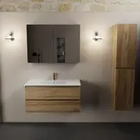 Mondiaz AIVY 100cm badmeubel Chai, wastafel glanzend wit keramiek midden 1 kraangat met spiegelkast (M60102 - AI-M100CHMI - AI-C100CHMI)